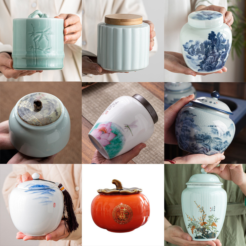 Ceramic tea cans Blue and white porcelain cans for black tea large tea cans packaging gifts high-end storage cans sealed