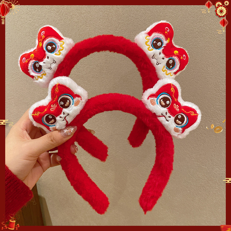 2025蛇年新款新年秋冬過年發箍喜慶毛絨網紅髮飾簡約頭箍髮飾發箍