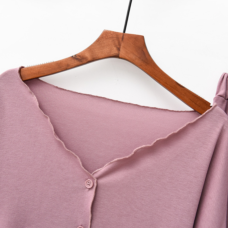 Primavera y otoño nuevo vuelo modal con cuello en V cardigan pantalones de manga larga suelta casa fábrica pijamas traje de las mujeres