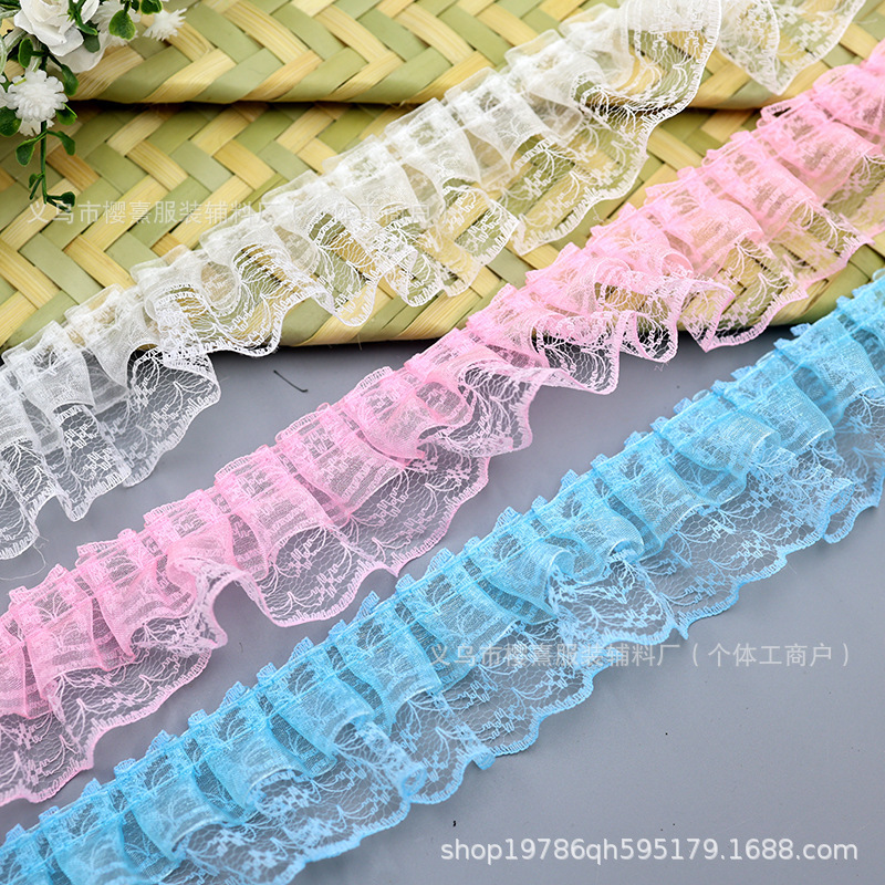 주름 장식이 있는 4.5cm 더블 레이어 레이스 스노우 거즈 재고 있음 할인 레이스 diy 쥬얼리 장난감 의류 액세서리 레이스