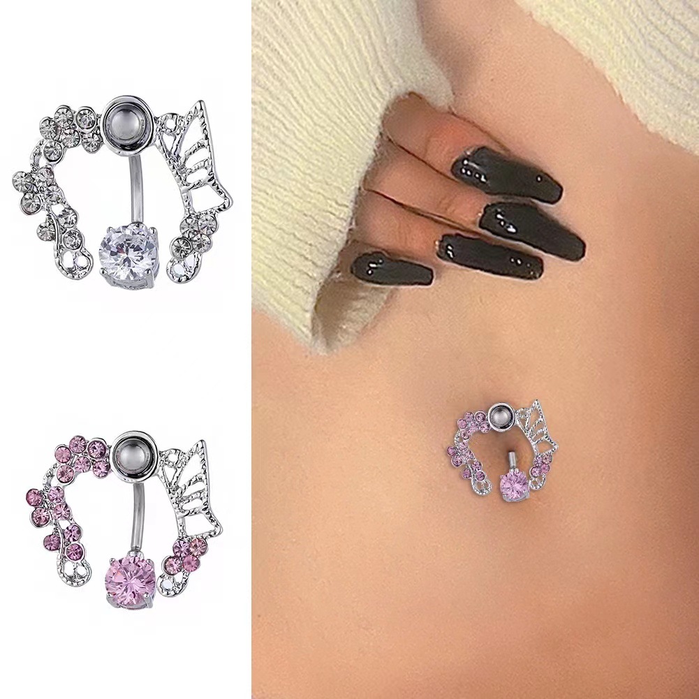 Piercing nombril papillon creux en acier inoxydable et zircon_voghion.com