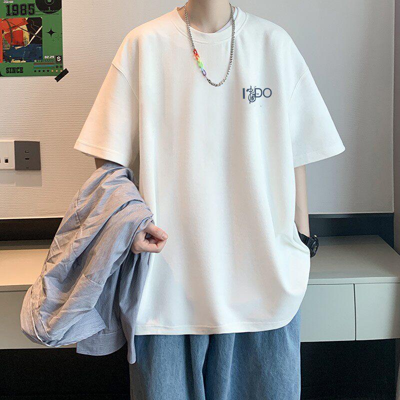 100% Cotton New Casual Trendy T-Shirt for Men, Loose Fit, Youthful Style, Simple Short Sleeve, Plus Size Top