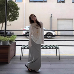韩系早春薄款字母长袖T恤宽松休闲百搭慵懒夏季防晒罩衫上衣女装