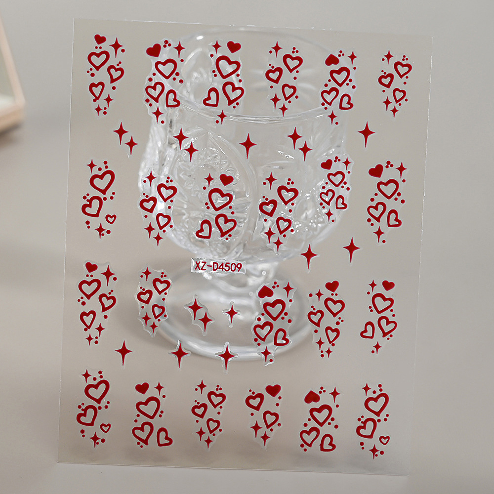 Pegatinas de uñas con forma de corazón hueco, láser dorado y plateado, pegatinas de uñas rojas con reverso adhesivo, pegatinas de uñas con forma de corazón torcido image 19
