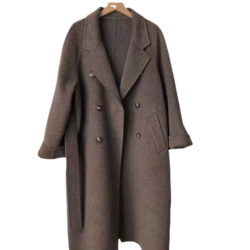 Длинное демисезонное шерстяное пальто, средняя длина, свободныйOversize, утолщено для подростков
