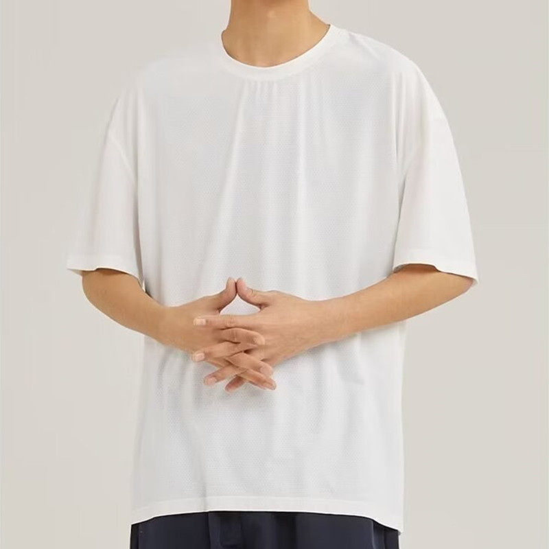 Ice Silk Short Sleeve T-shirt Men's Summer Thin Loose Large Size Mesh Breathable Fitness Men's Half Sleeve 5XL