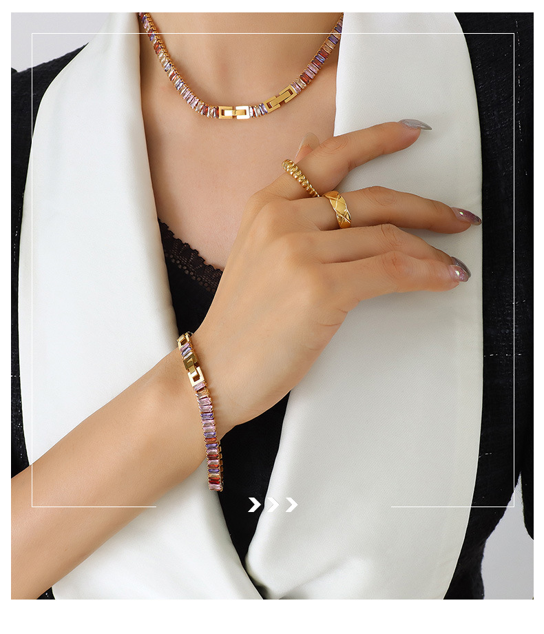 Retro Geometric Titanium Steel Inlay Zircon Bracelets Necklace