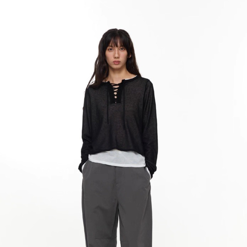 Row-Style Half-Open Front Faux Two-Piece Knit Sweater for Women, New Spring Style with a Lazy Vibe, Matte Layered Long-Sleeve Base Top