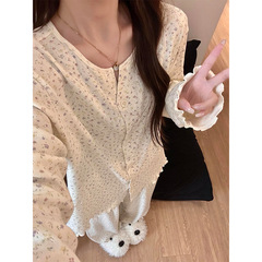 甜美少女碎花纯欲长袖睡衣女秋季2025新款可外穿家居服大码套装潮