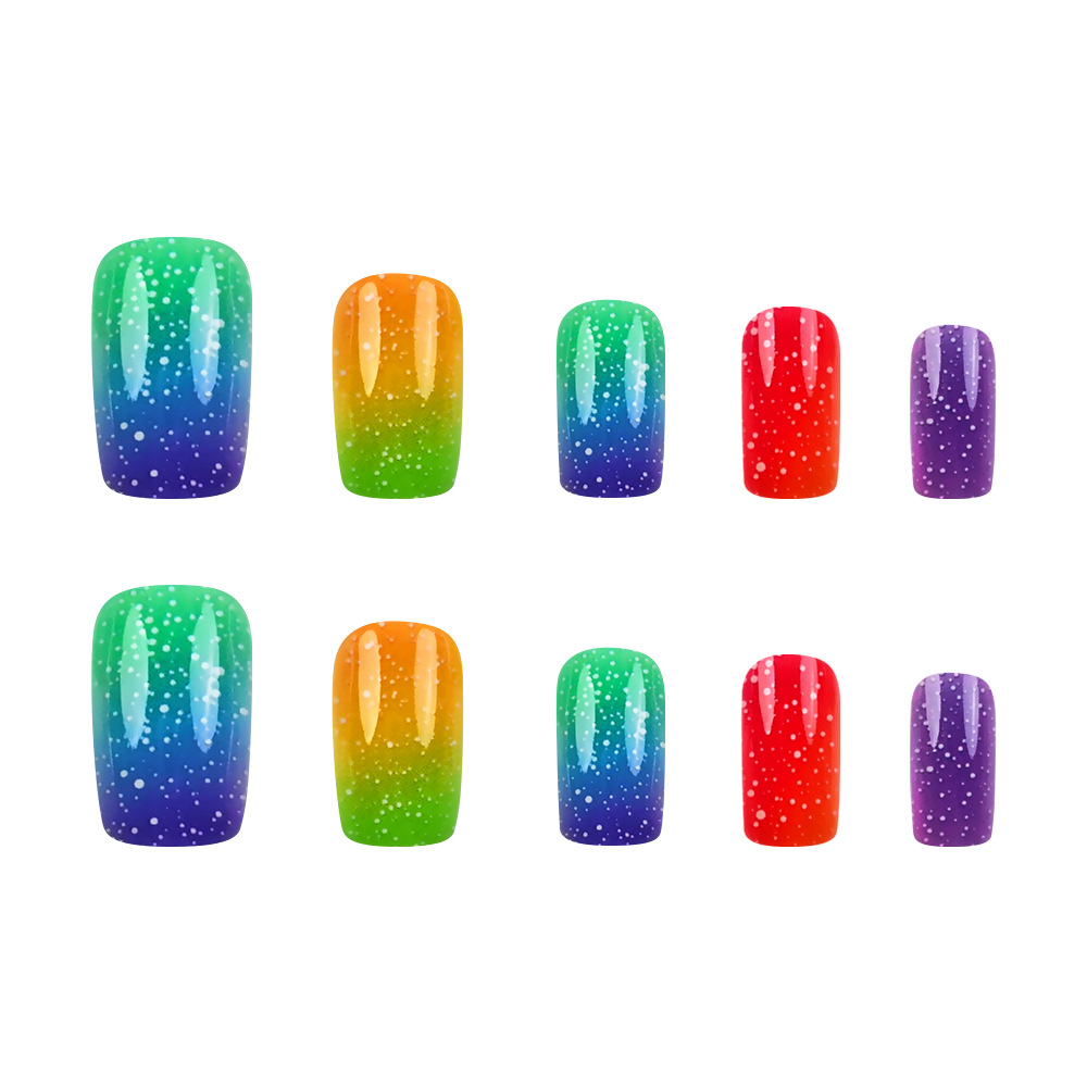 Comercio exterior mejor vendido arco iris gradiente brillo delgado usar uñas 24 piezas dulces y frías fiestas de uñas falsas transfronterizas suministro directo image 5