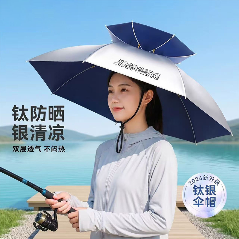 Titanium Silver Multifunctional New Umbrella Hat, Head-Worn Umbrella Hat, Rainproof and Sunproof, Special for Outdoor Fishing, Portable Large Umbrella Wholesale