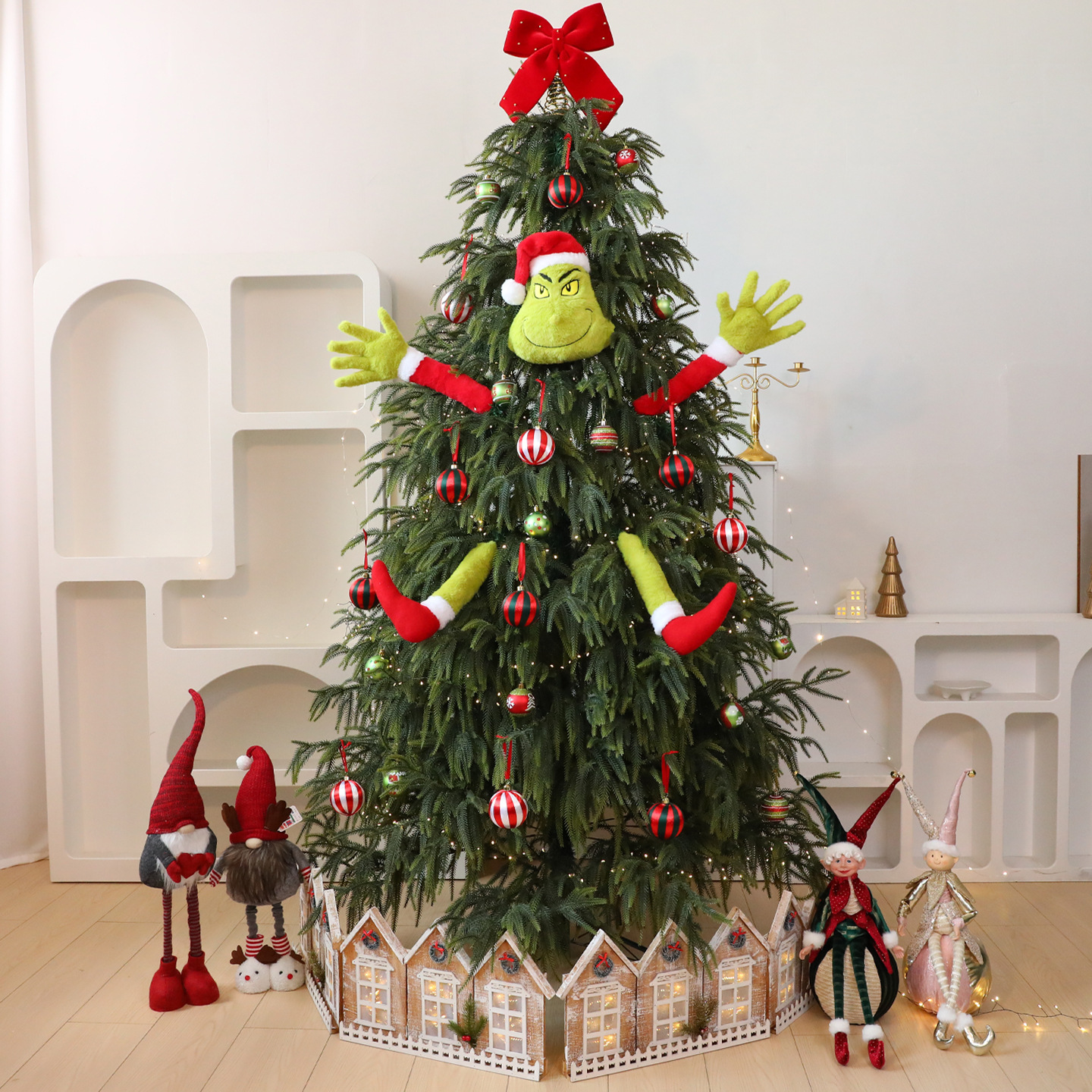 Shengyuan nuevo producto transfronterizo retro luminoso plegable nieve casa de madera valla de árbol de Navidad decoración de Navidad