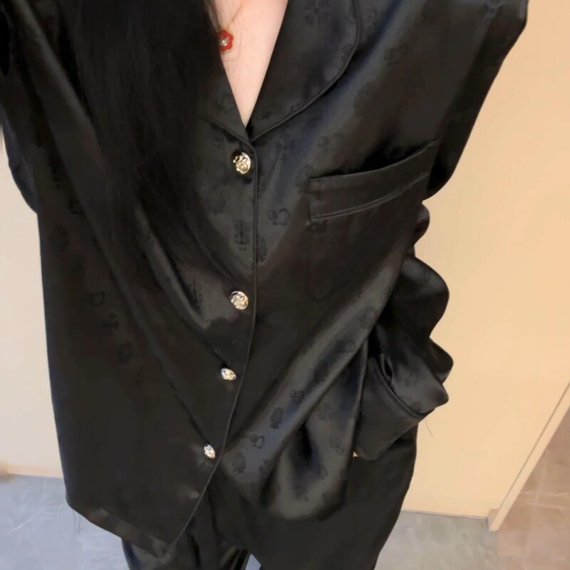 Ins Black Moonlight Satin Ice Silk Pajamas for Women Spring & Fall Long-Sleeved Long Pants Home Wear Set Silk Pajamas Ins Black Moonlight Satin Ice Silk Pajamas for Women Spring & Fall Long-Sleeved Long Pants Home Wear Set Silk Pajamas