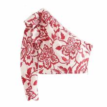 春季气质性感斜领露肩辣妹镂空露腰上衣花蕊印花短款吊带无袖女装