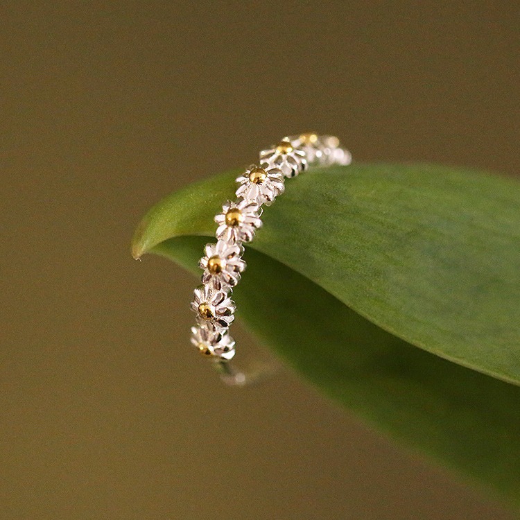 925 Silver-plated Daisy Ring Women's Ring Adjustable Tail Ring Joint Ring Internet Popular Simple Accessories