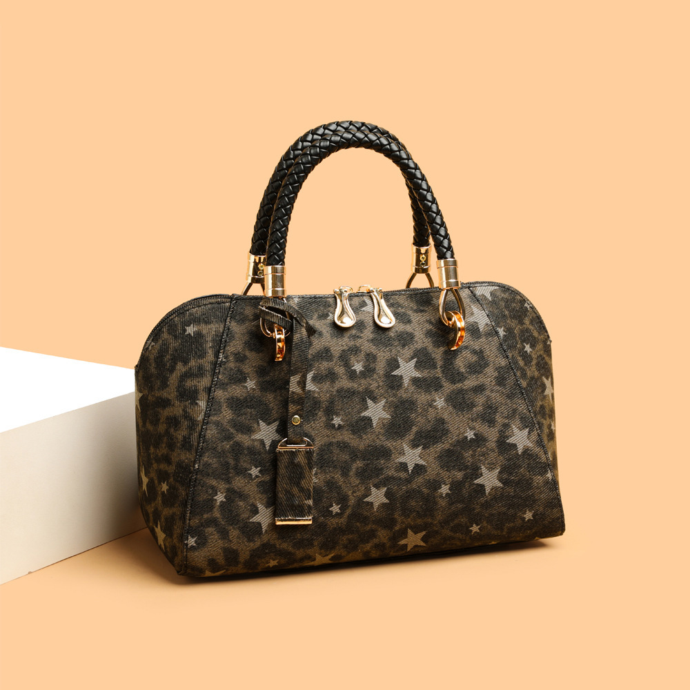 Retro Leopard Print Handbag Versatile Cross-Border Trendy Shoulder Crossbody Bag with a Stylish Texture, Princess Diana Bag, Boston Bag