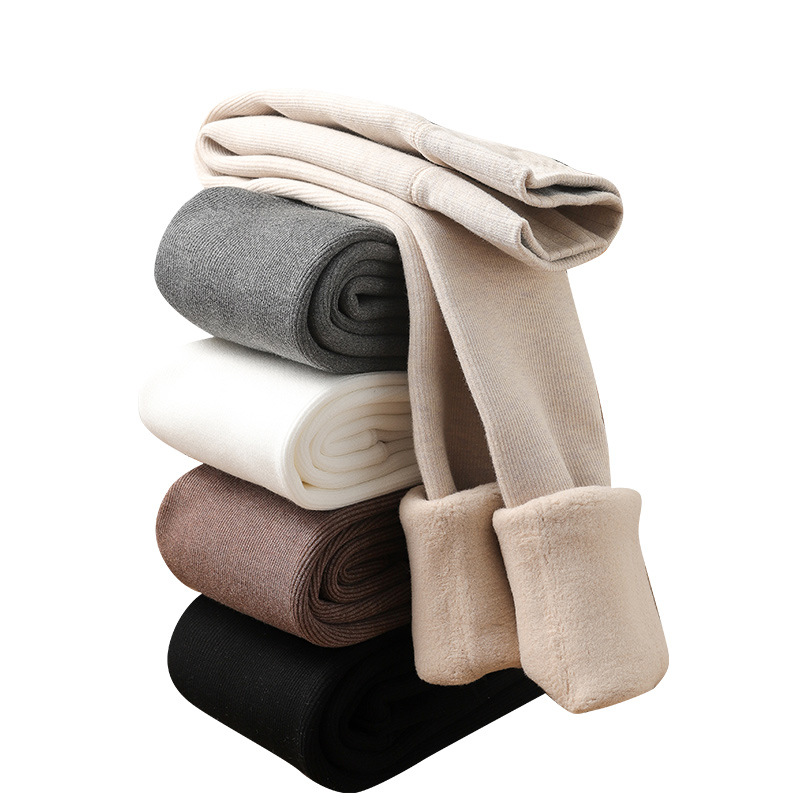 Polainas forradas de lana para niñas Primavera, Otoño e Invierno polainas negras engrosadas rayas verticales color sólido blanco pantimedias para niños