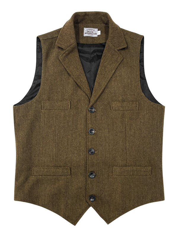 Men's Retro Vest Heavy Wool Tweed Casual British Style Business Suit Waistcoat Winter Warm Vest