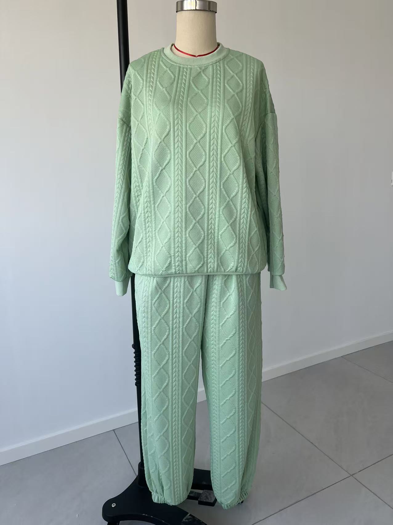 Women's Knitted Twisted Patchwork Top And Jogger Pants Set_voghion.com