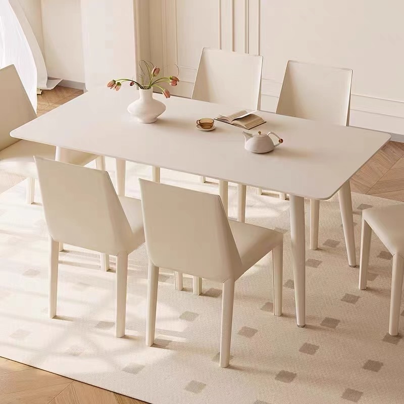 Mesa y silla de comedor de placa de roca de estilo crema blanco puro hogar pequeño apartamento mesa y silla moderna minimalista nórdica mesa de comedor rectangular
