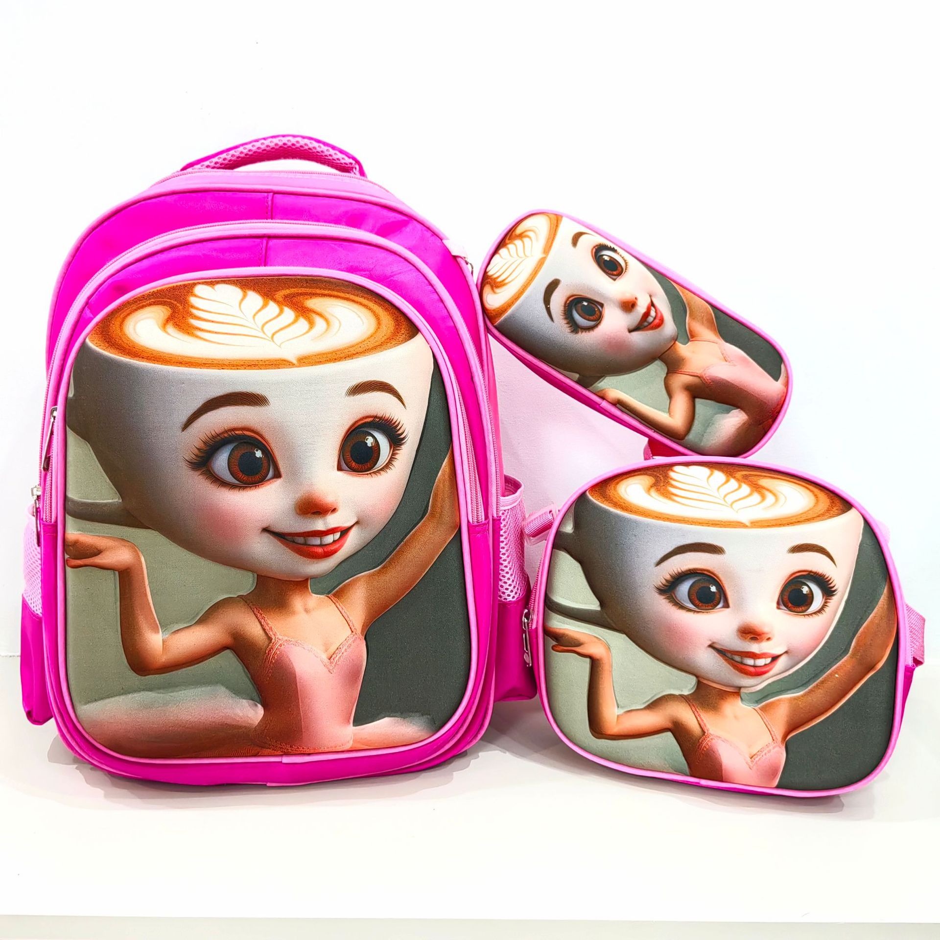 Comercio exterior al por mayor 3D Escuela Primaria estudiante mochila 3-piece set niños dibujos animados mochila lápiz bolsa de almuerzo para grado 1-6
