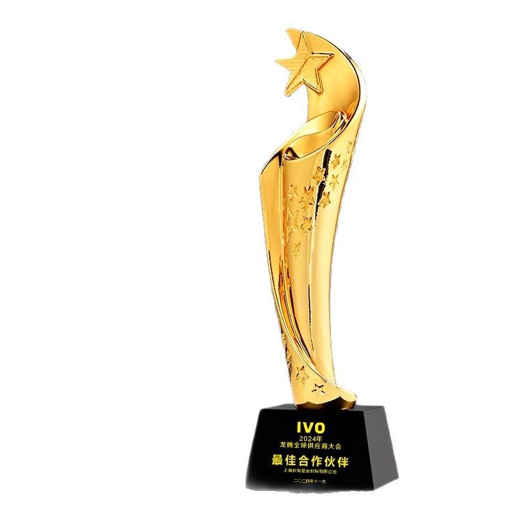 Reunión anual creativa de trofeos de resina oro, plata, bronce, estrella de cristal, competencia de baloncesto, conmemoración creativa del excelente personal
