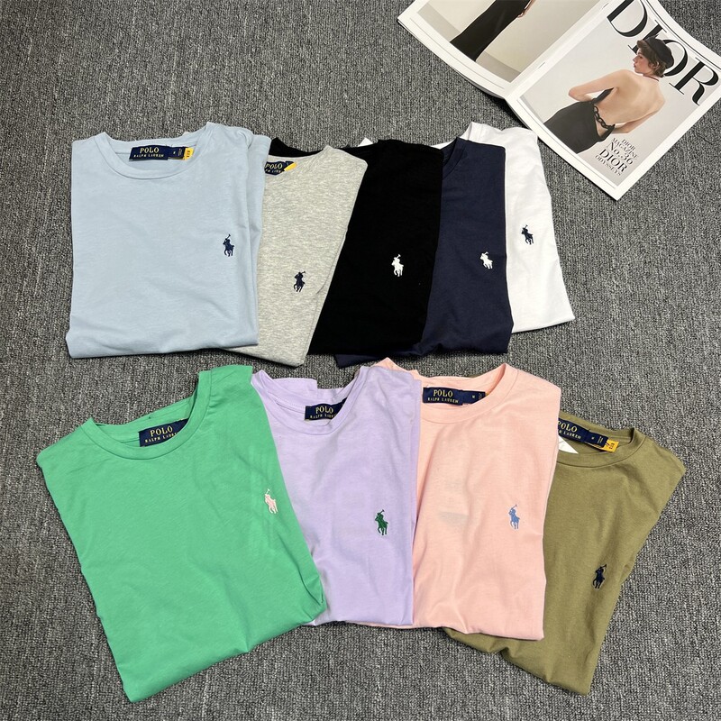 2024 in stock rl Ralph Pony Embroidered Women's Crewneck Short Sleeve T-shirt Joker Leisure Support One-Piece Hair