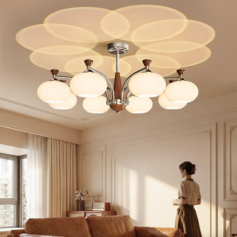 Vintage Style Persimmon Living Room Chandelier Bauhaus Eye-Protection Lighting 2026 New Model French Solid Wood Retro Main Hall Lamp