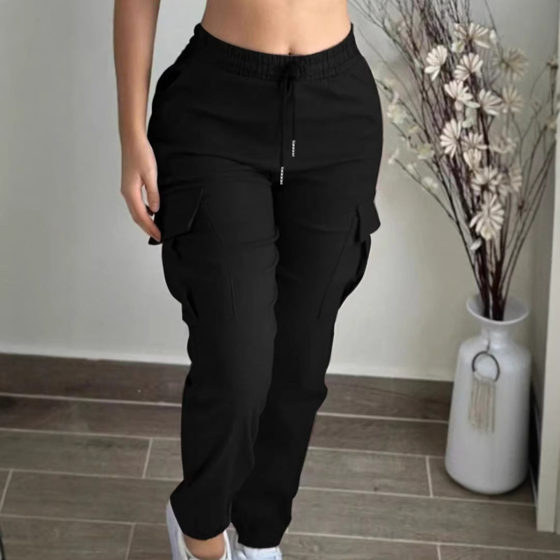 Amazon Aliexpress European and American Cross-Border 2025 Women's Hot-Selling Hiking Drawstring Casual Workwear Pants with Slight Stretch