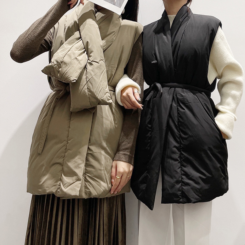 都市休闲白鸭绒 2021冬季新款宽松羽绒服女带围领可拆卸羽绒马甲|ms
