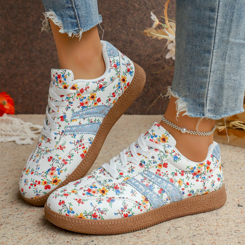 Cross-Border Small Floral Large Size Single Shoes for Women, New Spring and Autumn Style, Round Toe, Lace-Up, Flat-Soled, Fashionable Casual Sports Shoes Cross-Border Small Floral Large Size Single Shoes for Women, New Spring and Autumn Style, Round Toe, Lace-Up, Flat-Soled, Fashionable Casual Sports Shoes