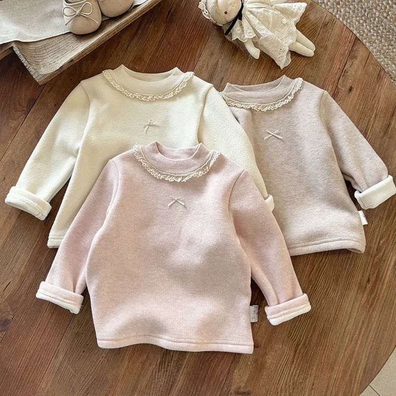 女童秋冬洋气保暖一体绒打底衫新款宝宝加绒加厚长袖T恤儿童上衣