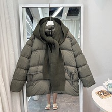 韓國東大門22冬款女洋氣針織拼接連帽假兩件加厚羽絨服時尚外套