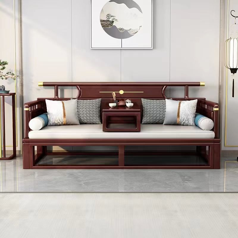 New Chinese-style Solid Wood Arhat Bed with Sliding Mechanism, Foldable Dual-Use Sofa Bed&mdash;Perfect for Small & Large Apartments, Offering Versatility and Functionality as a Two-Person Living Room Bed or Lounge Couch