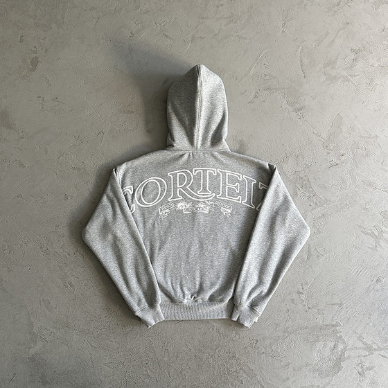 Corteiz American Street Hip Hop Printed Grey fleece-lined Zipper Cardigan Hoodie Men's Fashionable suit Jacket
