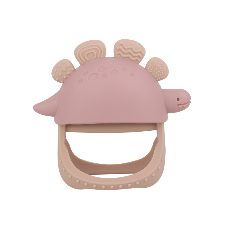 Nuevos guantes de mordedor de dinosaurio de silicona anti-comer para bebés