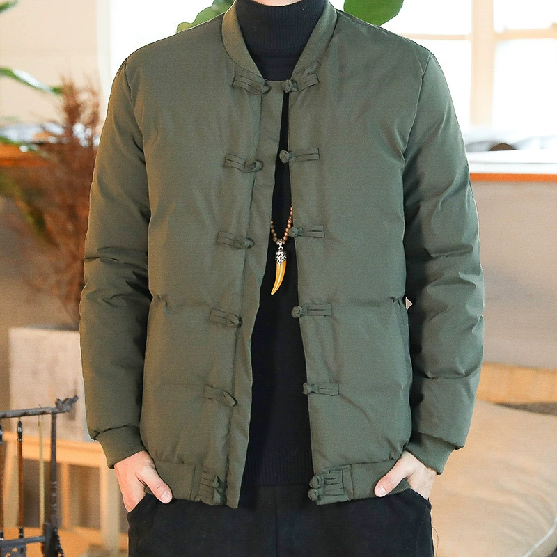 Мужская куртка в традиционном китайском стиле, утепленное пальто из хлопка, ретро-стиль Ханьфу с застежкой на пуговицы, зимняя верхняя одежда, модная.