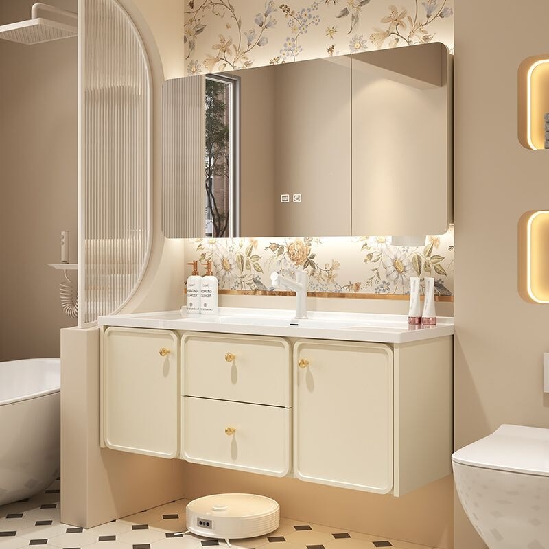 Smart bathroom cabinet French modern minimalist ceramic integrated washbasin washstand bathroom vanity set Smart bathroom cabinet French modern minimalist ceramic integrated washbasin washstand bathroom vanity set
