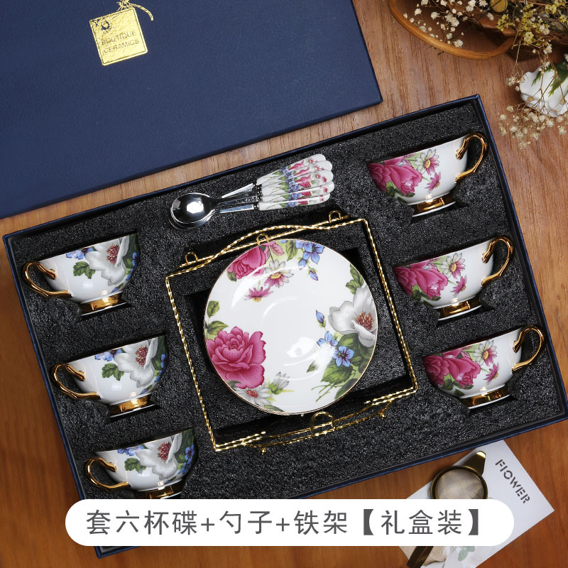 Taza de café china de hueso europeo y platillo traje de gama alta caja de regalo exquisito juego de té de la tarde regalo de novias