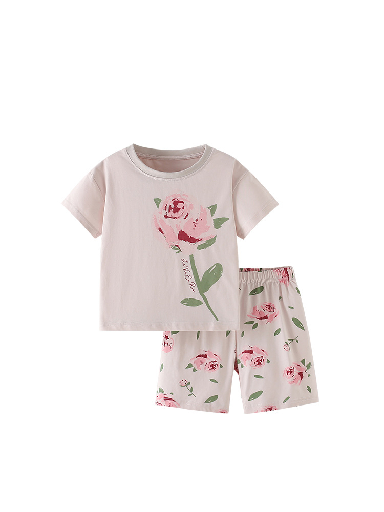 Transfronterizos para malwee niñas con un nuevo conjunto de verano europeo y americano para niños de mediana edad cuello redondo de manga corta de dos piezas
