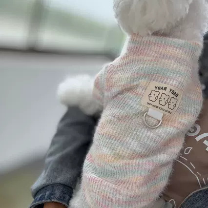 狗狗衣服宠物服装小型犬猫咪可穿厂家秋冬保暖舒适24彩虹线绒T恤