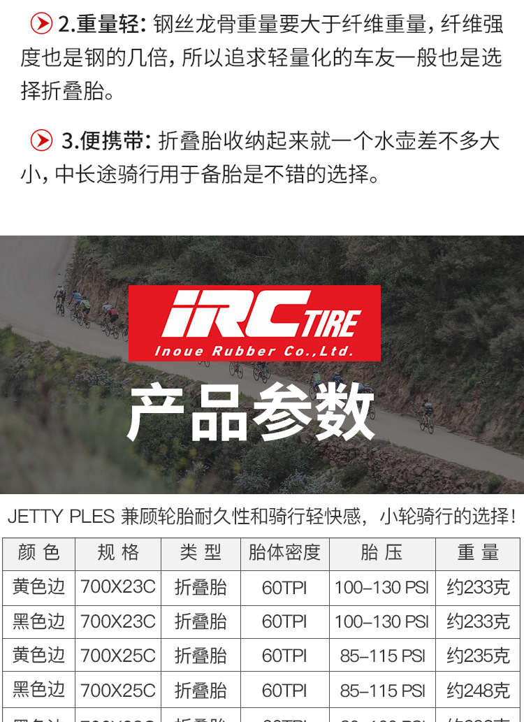 日本IRC自行车轮胎JETTY PLUS折叠黄边胎700*23 25 28C公路车外胎详情4