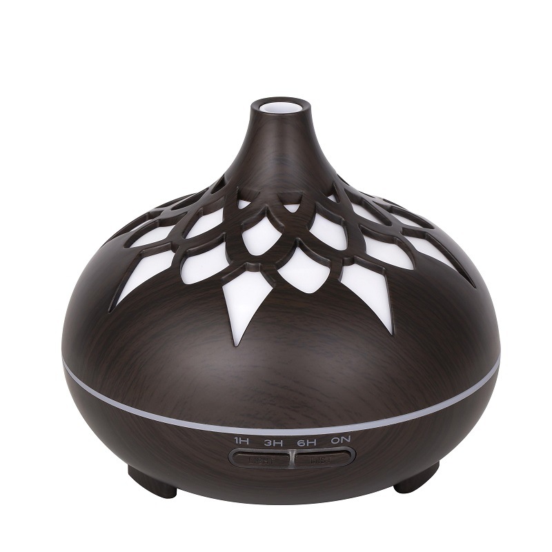 Nueva creativa grano de madera máquina aromaterapia humidificador ahueca hacia fuera 7 Luz color 500ml control remoto música Bluetooth