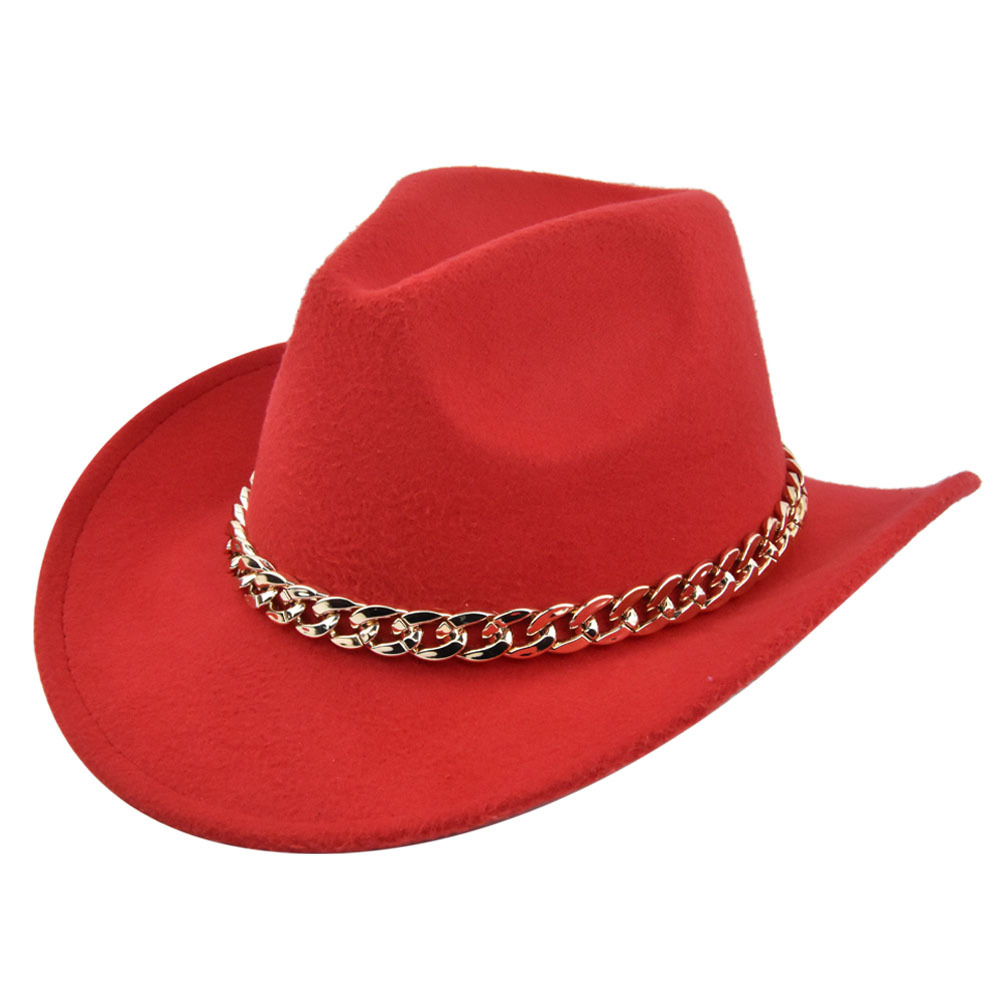 Cowboy jazz gold-plated chain woolen top felt sheep hat, cowboy hat_voghion.com