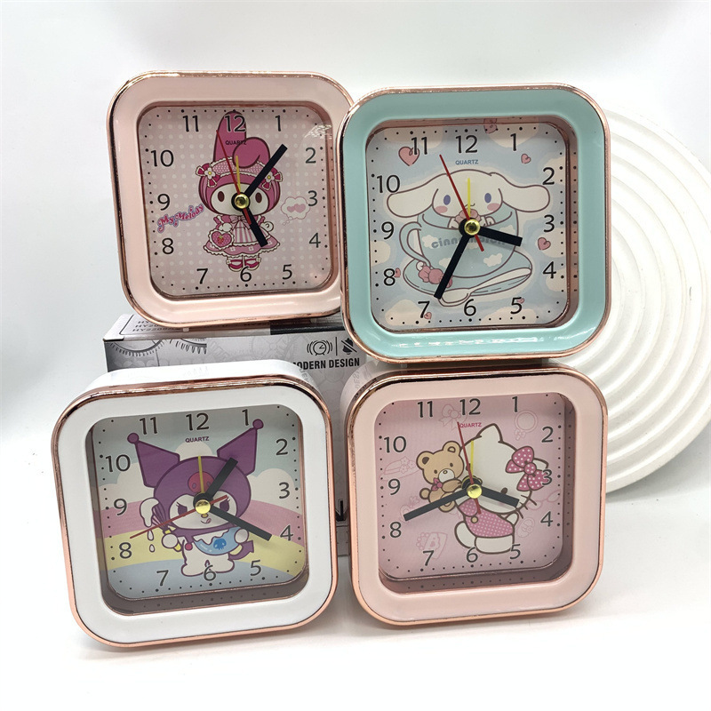 Sanrio Kuromi Square Alarm Clock Big-Eared Dog Bedroom Silent Clock Melody Kt Round Clock Ornaments Batch