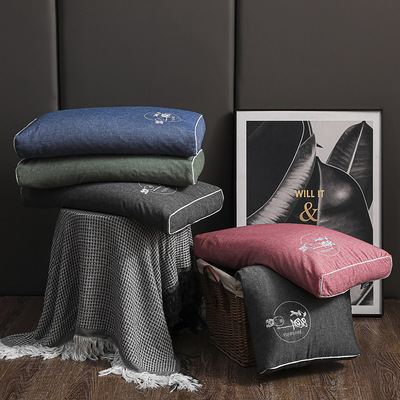 全棉色织水洗棉荞麦枕头护颈椎助睡眠枕芯男女单个装高低硬枕长枕|ms