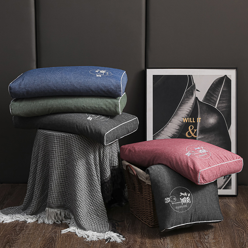 全棉色织水洗棉荞麦枕头护颈椎助睡眠枕芯男女单个装高低硬枕长枕|ms