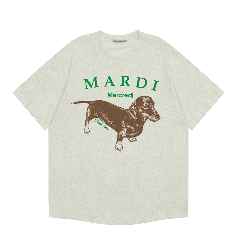 韓国マルディ Tシャツダックスフントレタープリントルーズカジュアルラウンドネック半袖 Tシャツトップ女性用