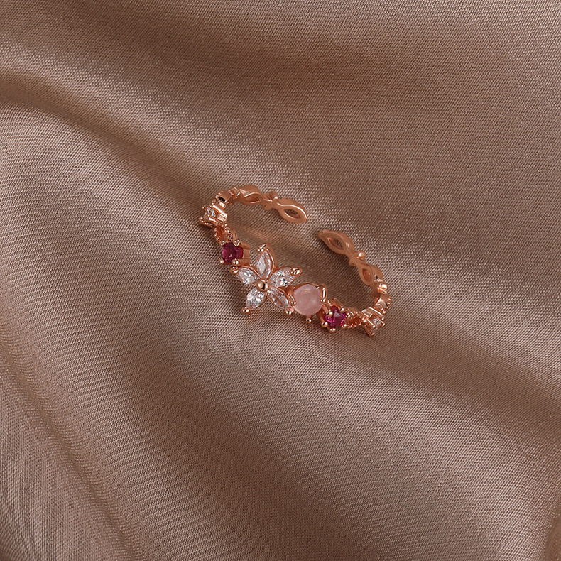Sweet Geometric Copper Flowers Open Ring 1 Piece