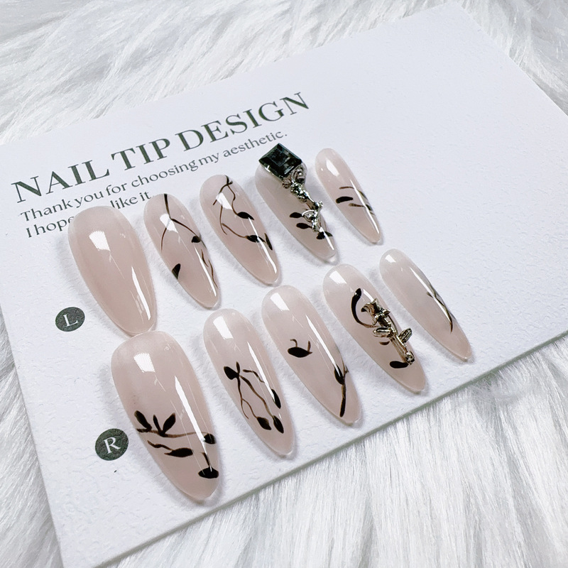 Pure Desire Style Rose Black Large Diamond Detachable Versatile Nail Art Long Almond Nails Finished Product Wholesale Pure Desire Style Rose Black Large Diamond Detachable Versatile Nail Art Long Almond Nails Finished Product Wholesale